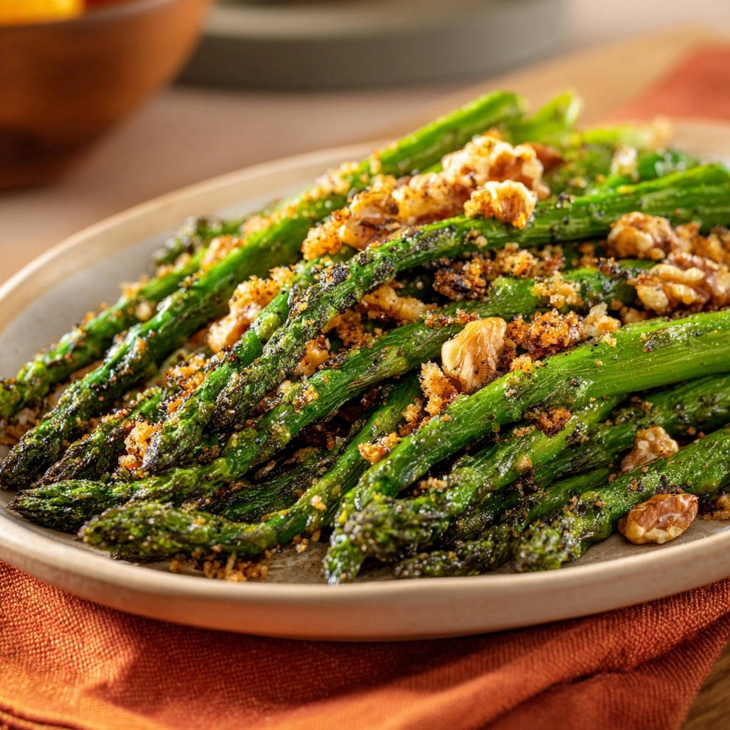Gebratener grüner Spargel mit Walnuss-Kruste