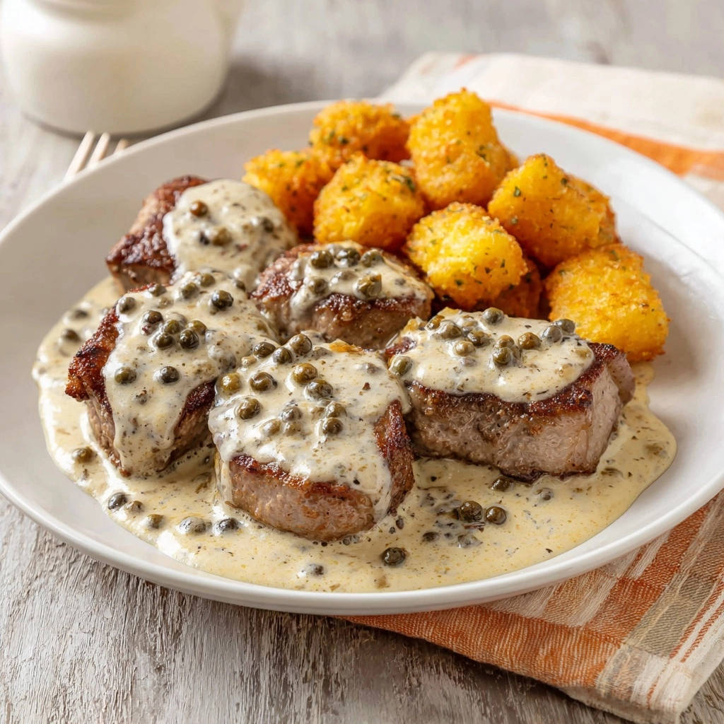 Zarte Putenmedaillons in cremiger Pfefferrahmsoße