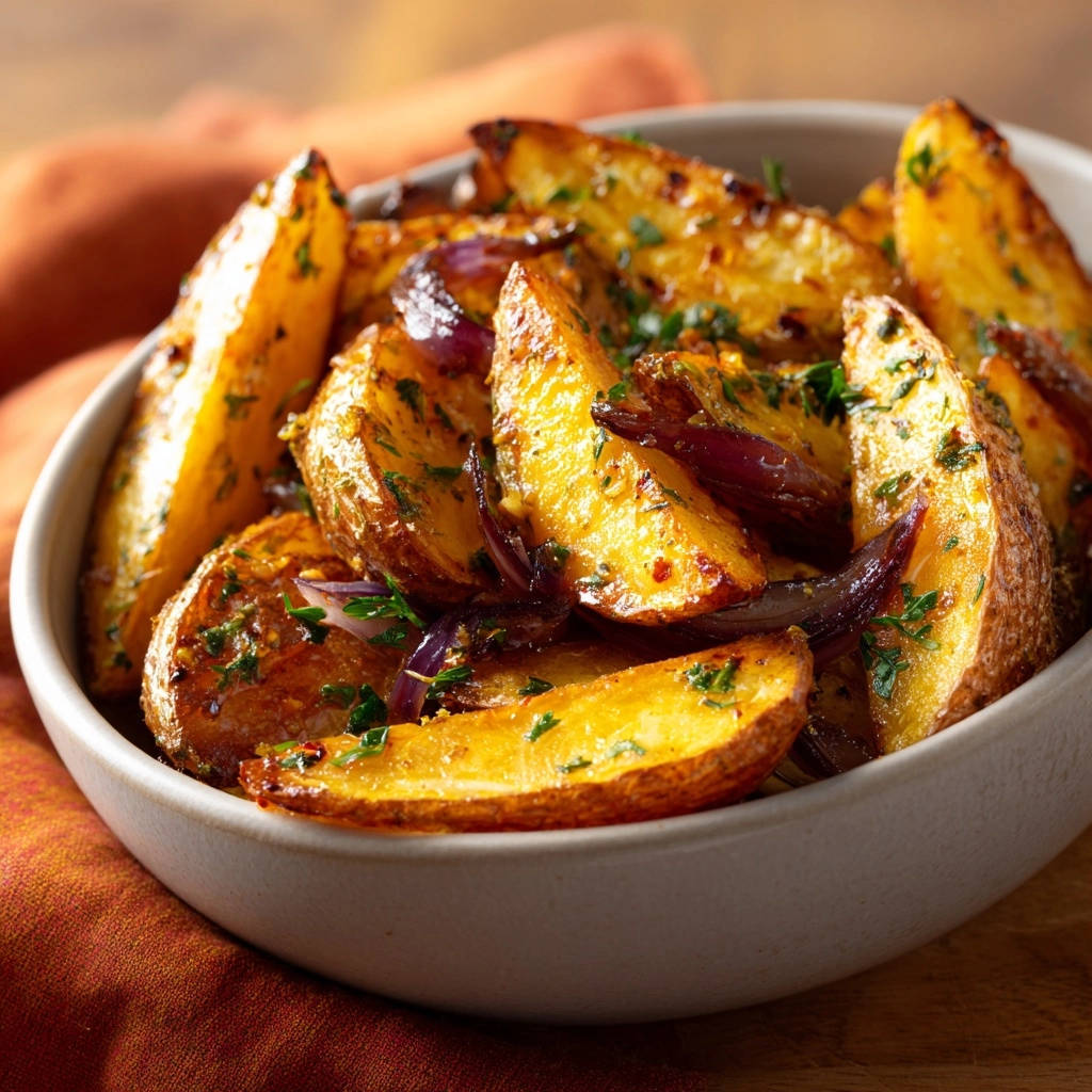 Knusprige Ofenkartoffeln mit Roten Zwiebeln