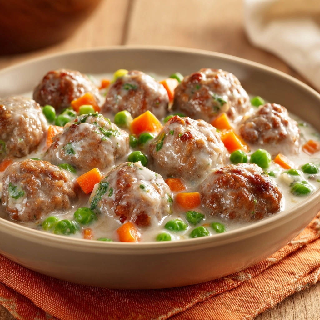 Hackbällchen in Rahmsoße mit Gemüse