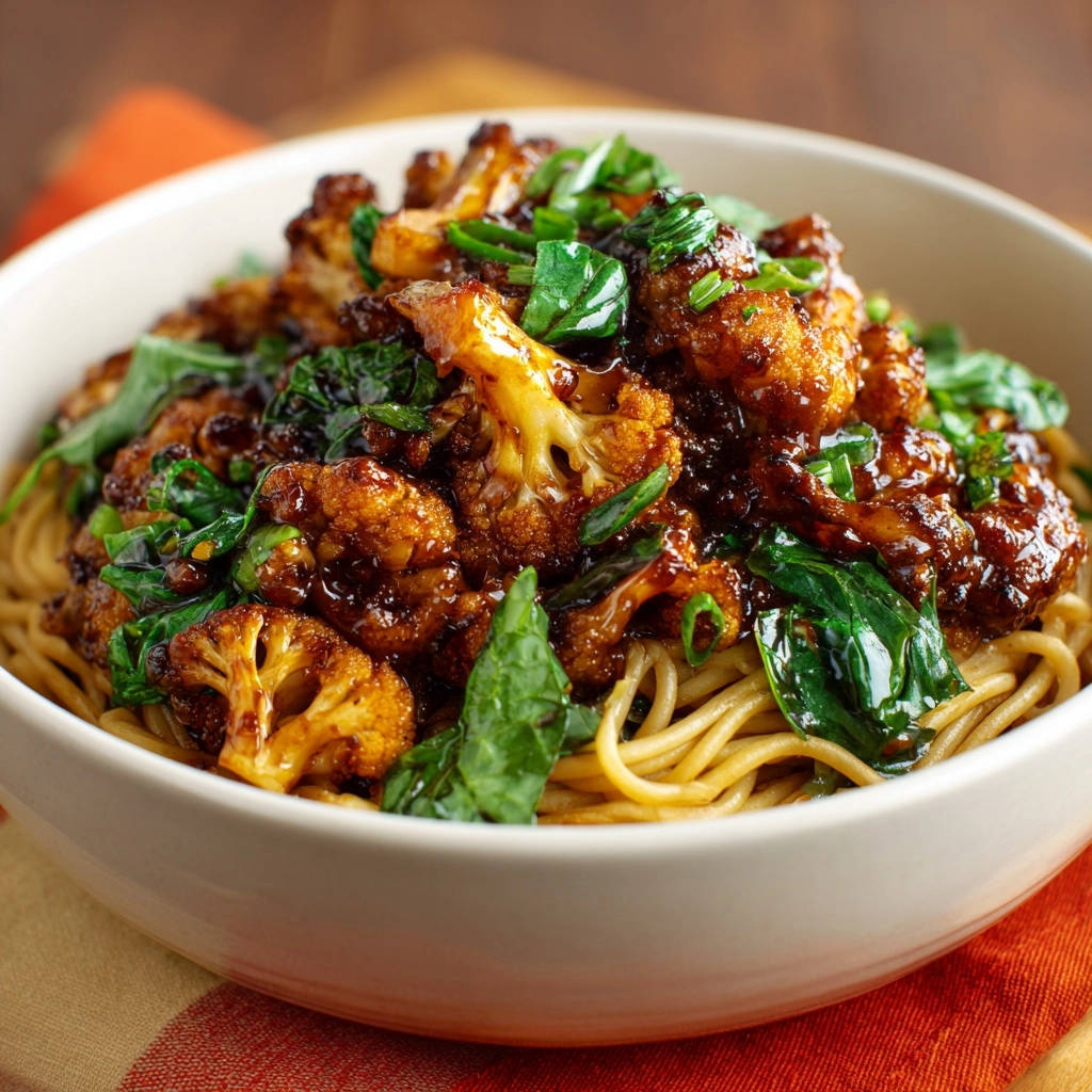 Glänzender Blumenkohl-Nudel-Wok