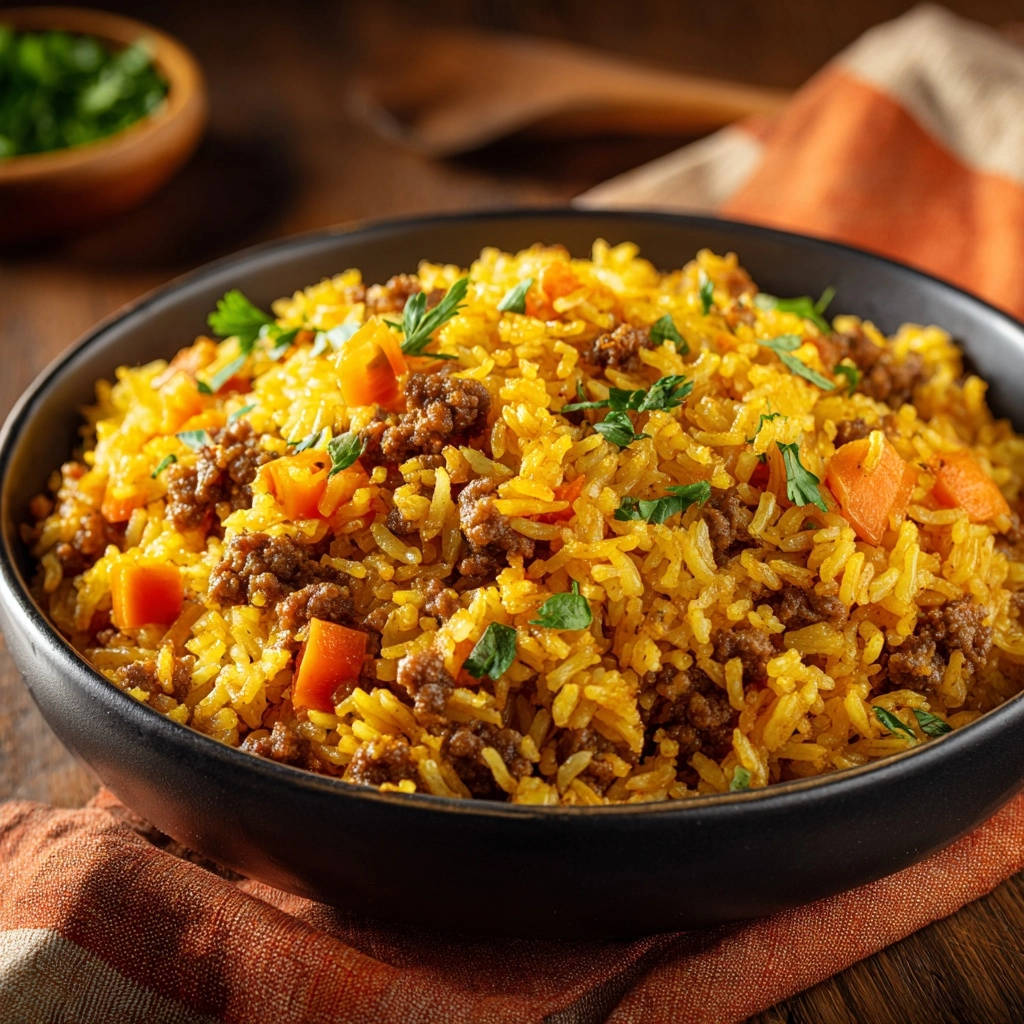 Goldener Hackfleisch-Reistopf