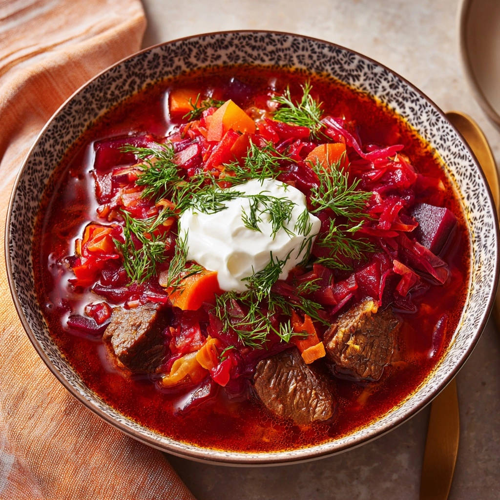 Herzhafter Borschtsch mit Rindfleisch