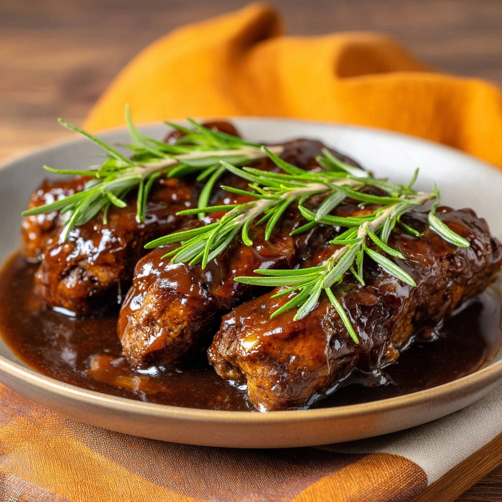 Zarte Rinderrouladen in Rosmarin-Schmorsoße
