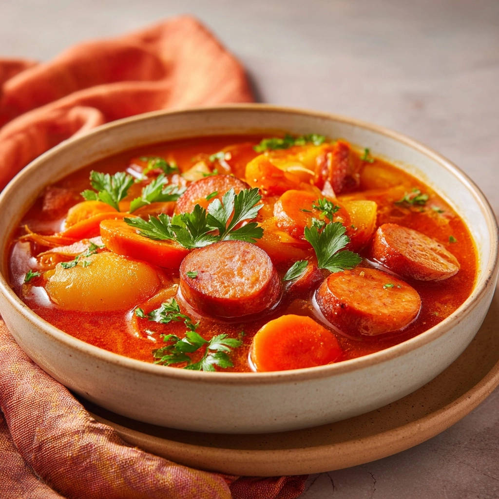 Herzhafter Wurst-Eintopf mit Süßkartoffel