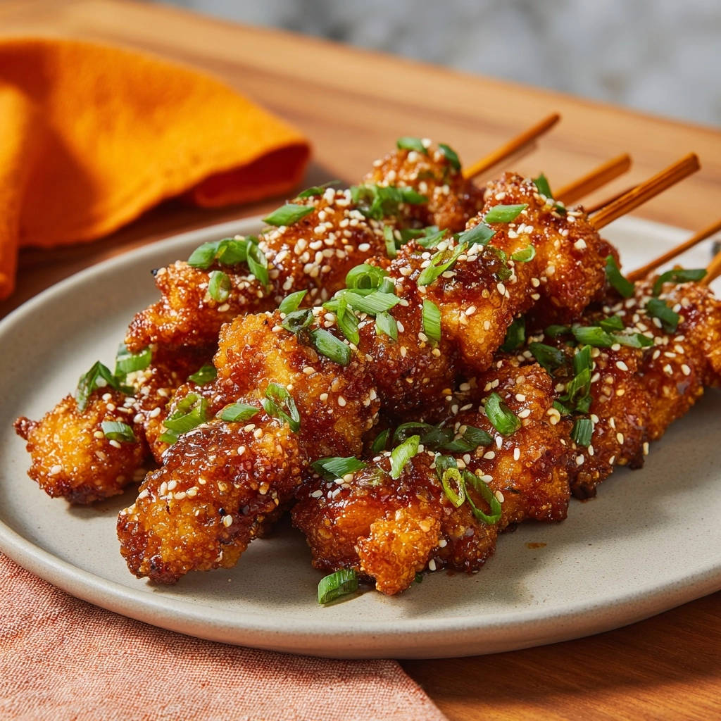 Klebrige Hähnchenspieße mit Sesam