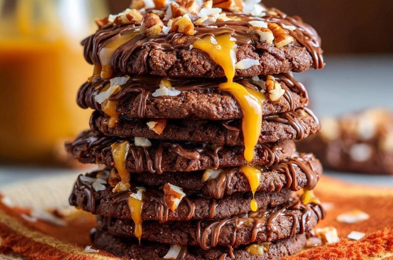 Dekadente Schoko-Pekannuss-Cookies mit Kokos und Karamell