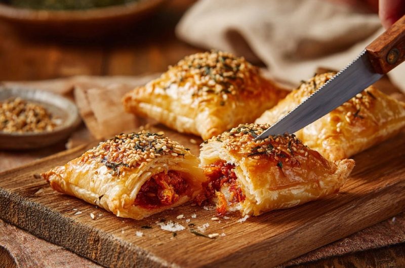 Goldene Blätterteigtaschen mit würziger Füllung