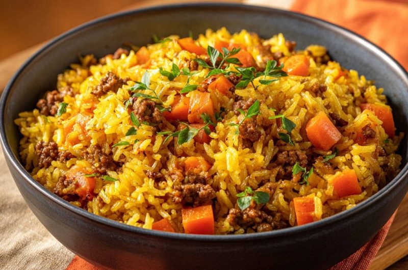 Goldener Hackfleisch-Reistopf