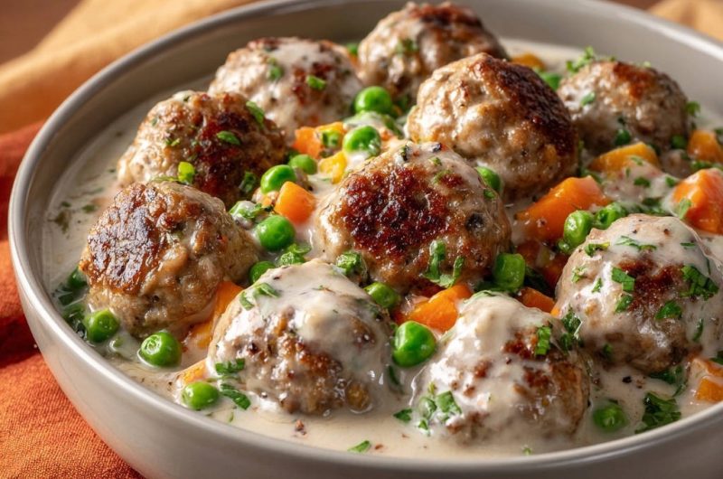 Hackbällchen in Rahmsoße mit Gemüse