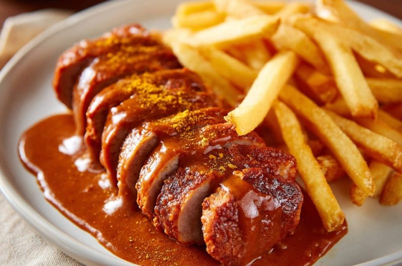 Hausgemachte Currywurst mit Pommes