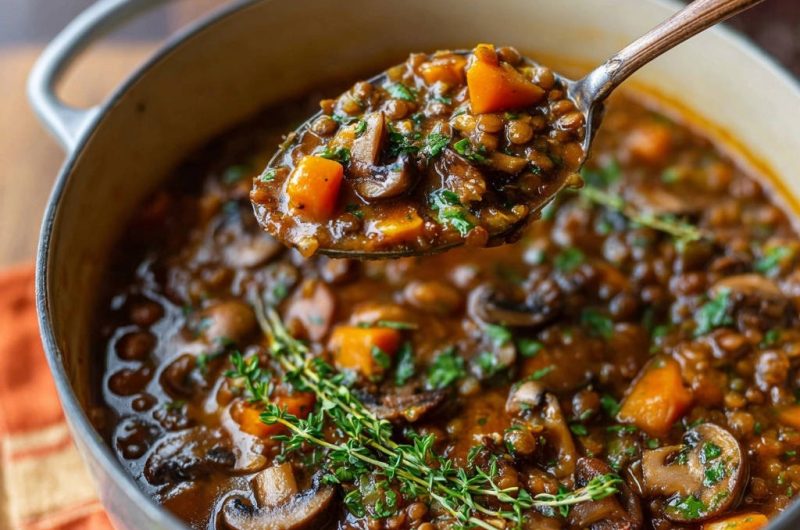 Herzhafter Pilz-Linsen-Eintopf