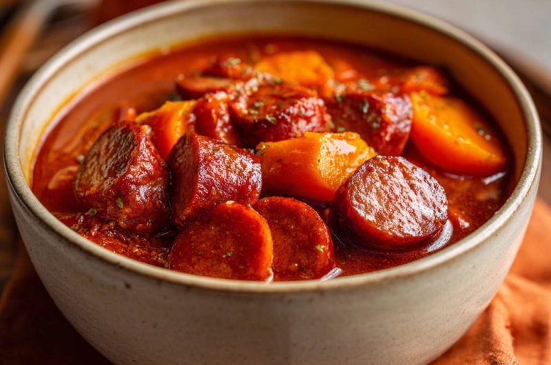 Herzhafter Wurst-Eintopf mit Süßkartoffel