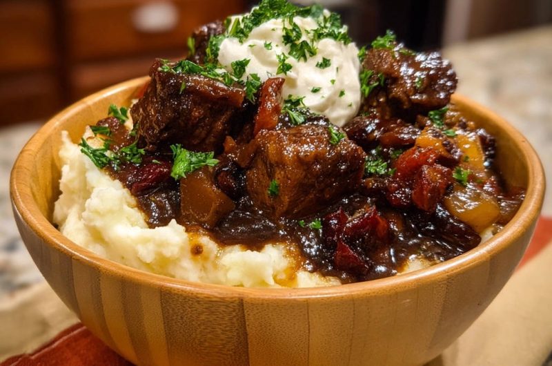 Herzhaftes Rindergulasch mit Cranberry & cremigem Kartoffelpüree