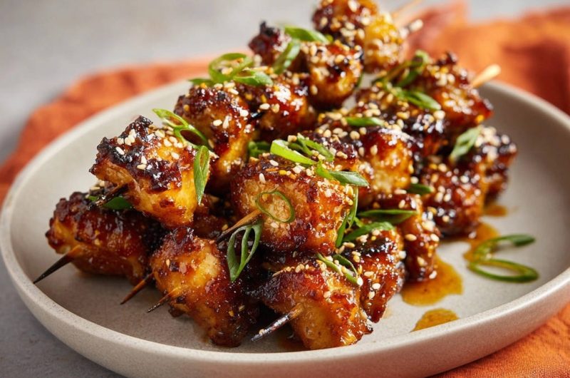 Klebrige Hähnchenspieße mit Sesam