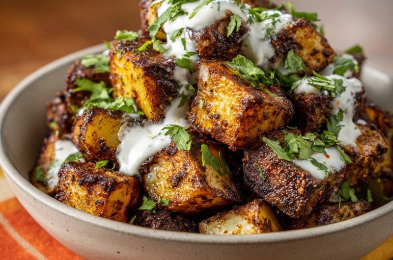 Knusprige Gewürzkartoffeln mit Joghurt-Kräuter-Dipp