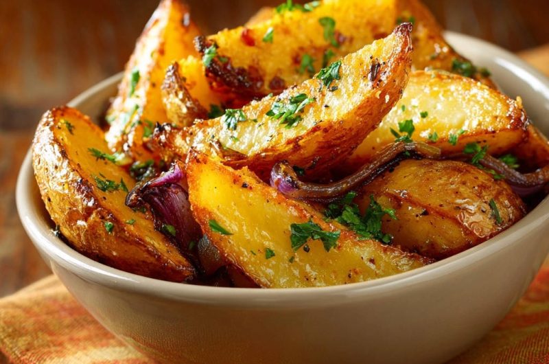 Knusprige Ofenkartoffeln mit Roten Zwiebeln
