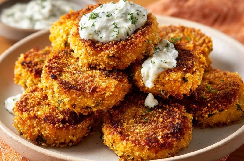 Knusprige Süßkartoffel-Patties mit Kräuter-Dip