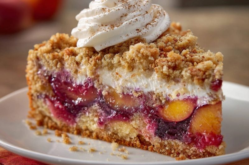 Sommerlicher Obst-Streuselkuchen mit Cremeschicht