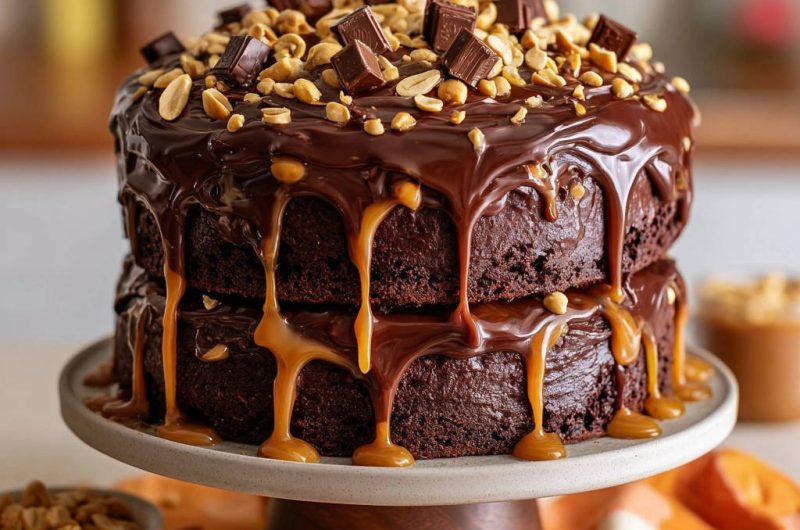 XXL Schoko-Karamell-Erdnuss-Torte