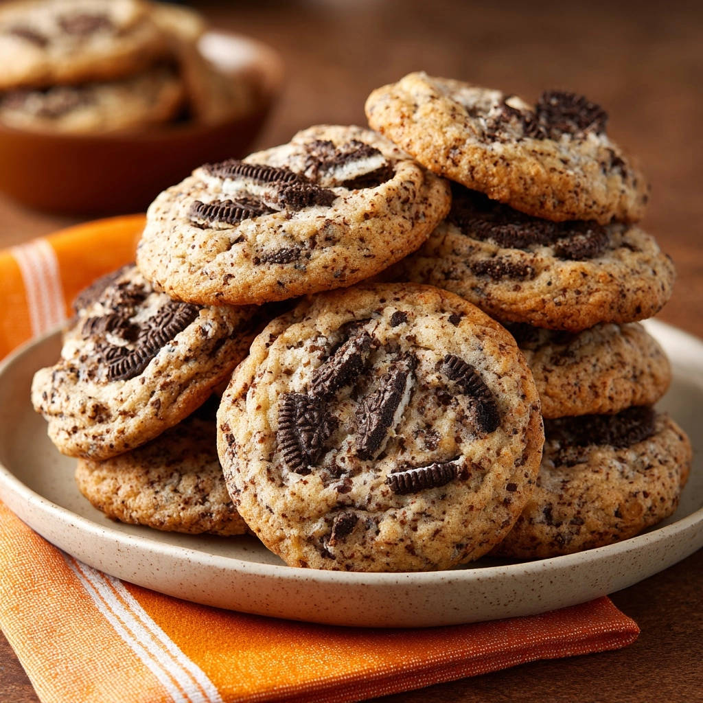 Cookies Cream Traumkekse Gestapelt 1 Cookies & Cream Traumkekse, gestapelt auf einem Teller, zeigen die cremige Füllung der Kekse. Der Stapel verlockt zum Vernaschen.