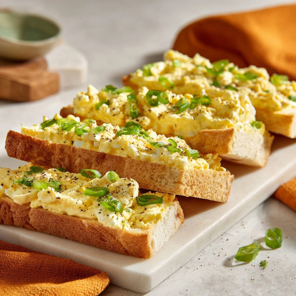 Das Ultimative Eiersalat Sandwich Draufsicht 1 Das ultimative Eiersalat-Sandwich in einer Draufsicht, mit frischen Kräutern garniert und auf einem rustikalen Brot serviert.