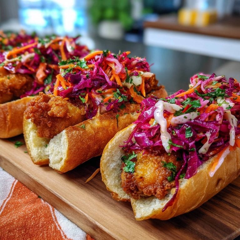 Knusprige Fried Chicken Rolls mit Blitz-Coleslaw in Nahaufnahme, auf einem Holzbrett serviert, mit leuchtenden Farben und frischen Kräutern.
