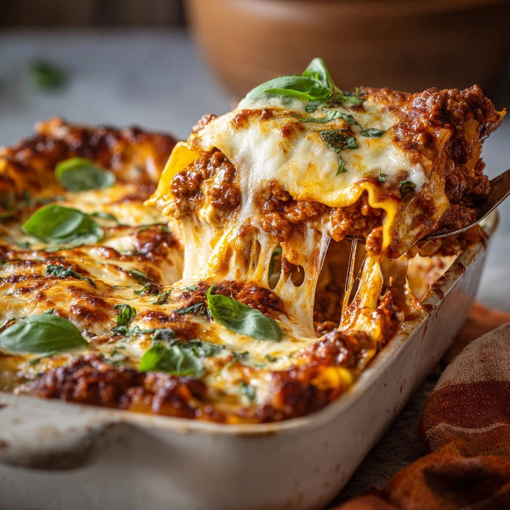 Lasagne Al Forno Angeschnitten Kaese Gezogen 1 Saftige Lasagne al Forno, angeschnitten mit köstlichem, geschmolzenem Käse, der Fäden zieht, garniert mit Basilikum.