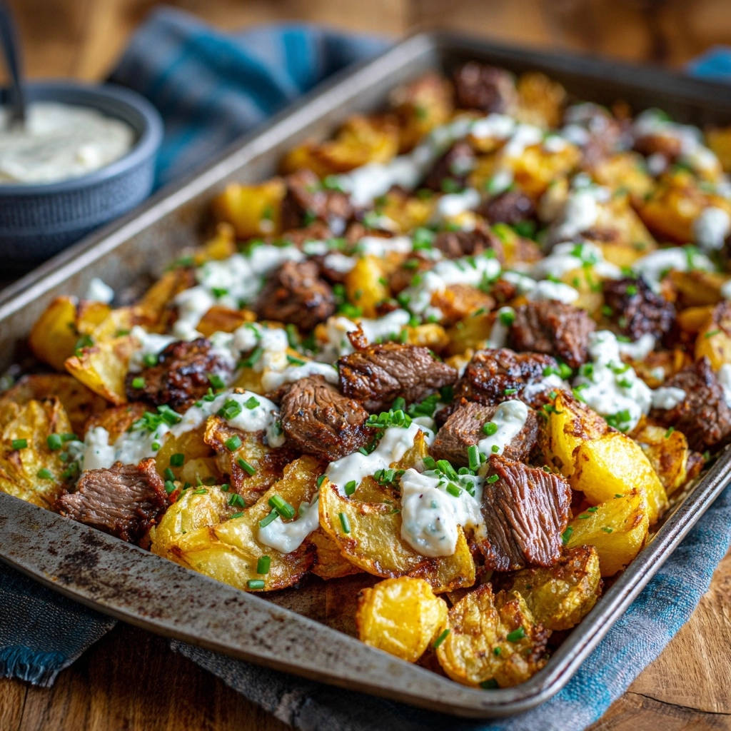 Saftige Rinderwuerfel Auf Knusprigen Kartoffelchips Detail G 1 Saftige Rinderwürfel auf knusprigen Kartoffelchips mit feiner Kräutersauce und Schnittlauchgarnitur, nah aufgenommen.