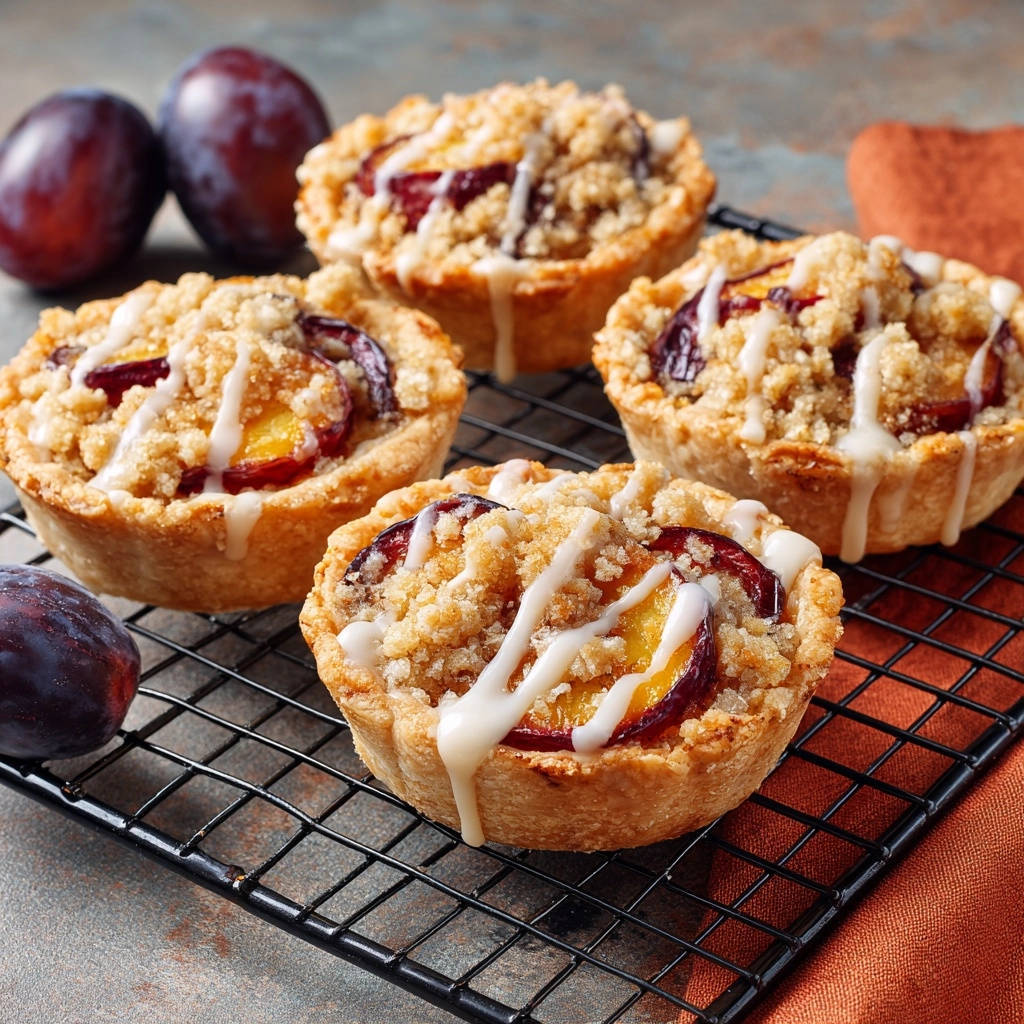 Saftige Zwetschgen Toertchen Mit Streuseln Frisch Gebacken 1 Saftige Zwetschgen-Törtchen mit Streuseln, frisch gebacken und auf einem Kühlgitter platziert, mit glänzender Glasur verziert. Die kleinen Kuchen locken mit fruchtiger Füllung.