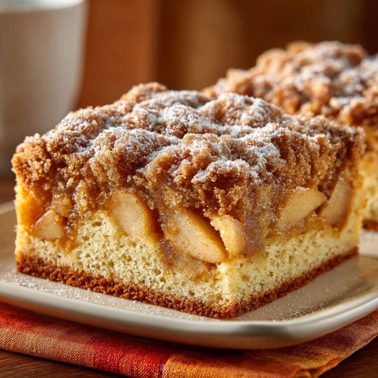 Saftiger Apfel-Streuselkuchen im Anschnitt zeigt die saftige Apfelfüllung und den knusprigen Streuseltopping. Ein köstlicher Kuchen für jede Gelegenheit.