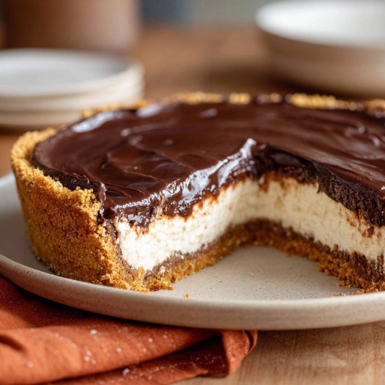 Schoko-Traum-Käsekuchen ohne Backen zeigt einen verführerischen Querschnitt, der die cremige Füllung und den Schokoladenüberzug offenbart.