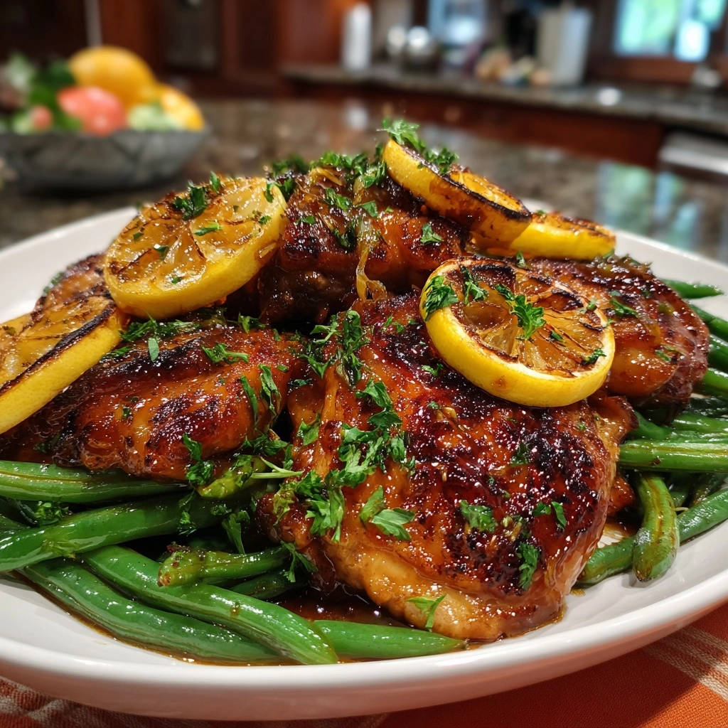 Honig-Zitronen-Hähnchen mit grünen Bohnen