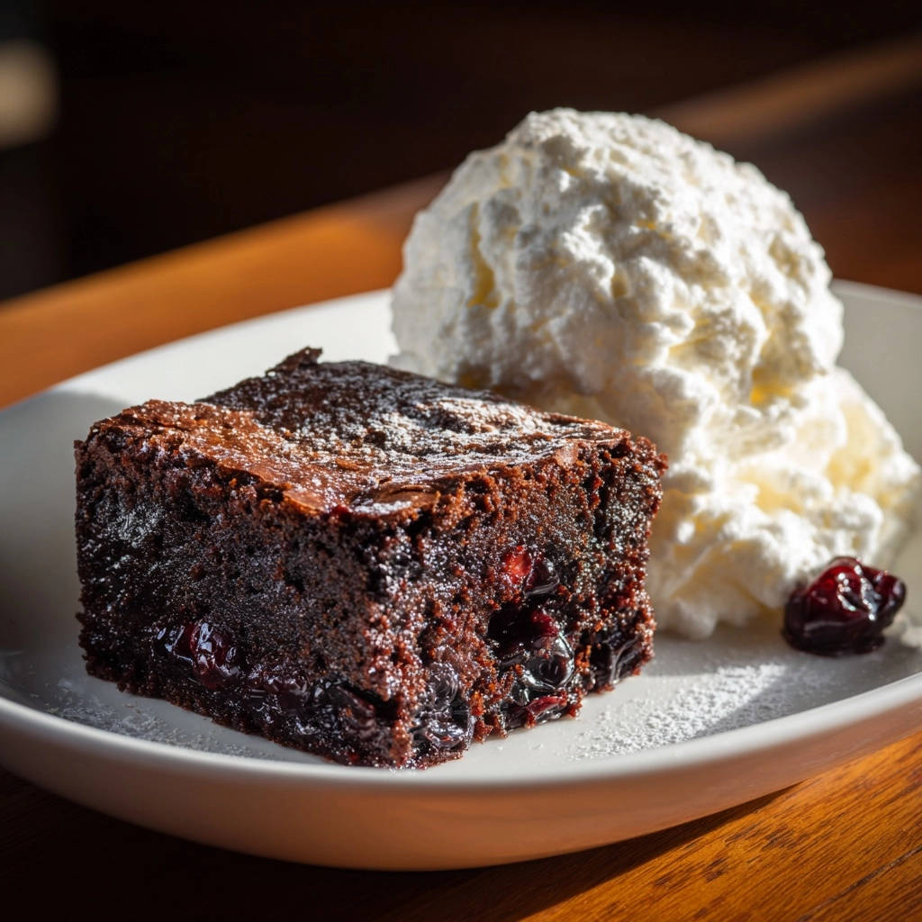 Saftige Kirsch-Schoko-Brownies mit Vanillesahne
