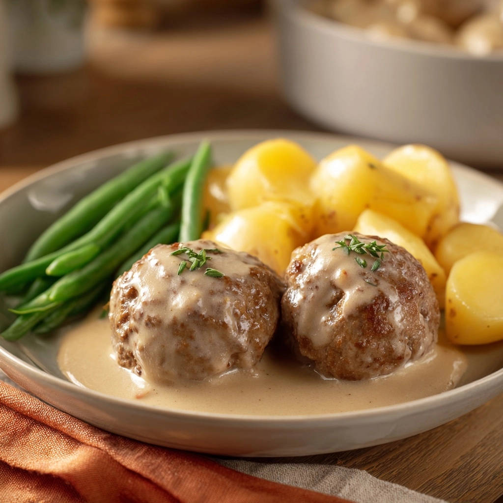 Klassische Hackbällchen mit cremiger Rahmsoße