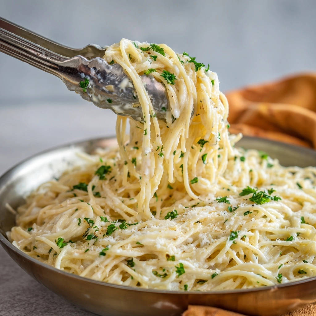 Cremige Spaghetti mit Parmesan und Petersilie
