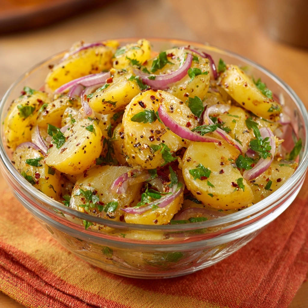 Herzhafter Kartoffelsalat mit roten Zwiebeln