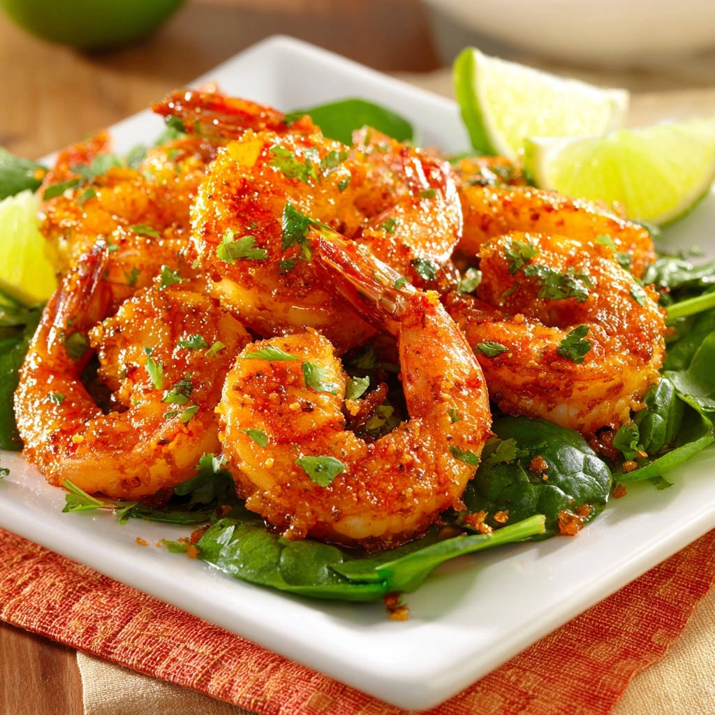 Pikante Knoblauch-Garnelen auf Spinatbett