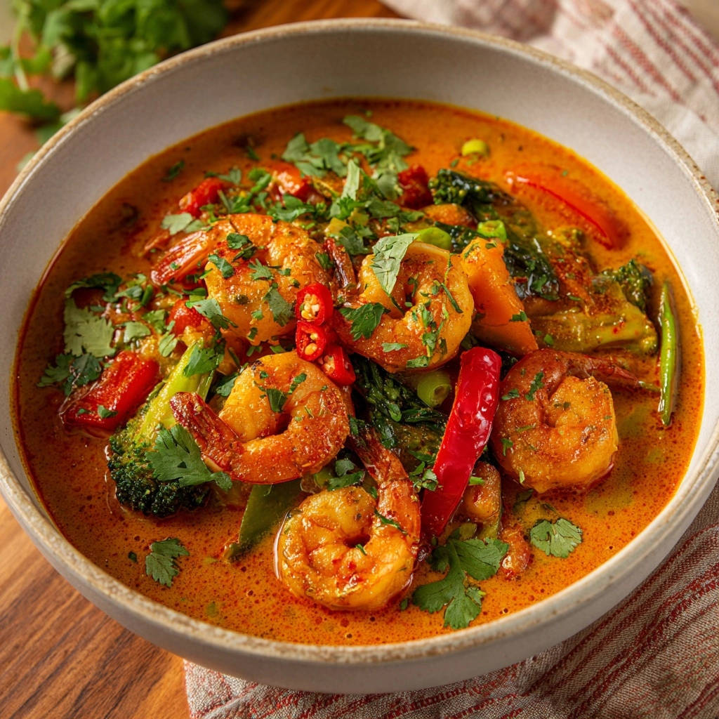 Cremiges Garnelen-Curry mit Zucchini