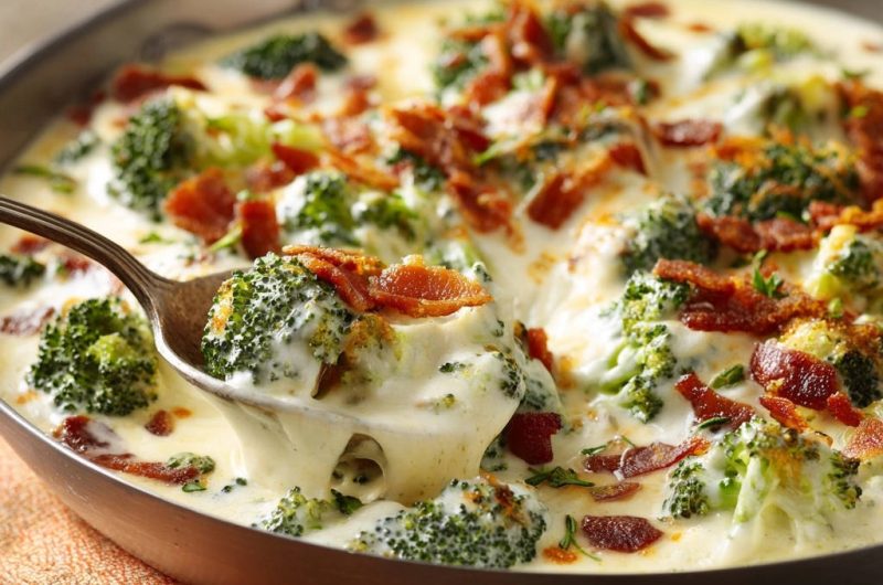 Cremige Brokkoli-Pfanne mit knusprigem Bacon