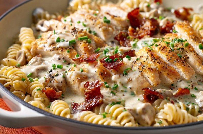 Cremige Hähnchen-Pilz-Pasta aus der Pfanne