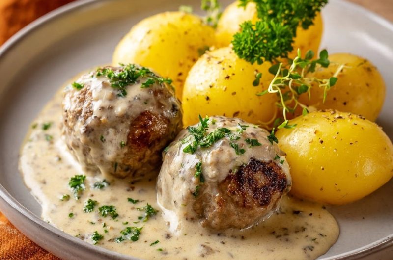 Cremige Hackbällchen mit Petersilienkartoffeln