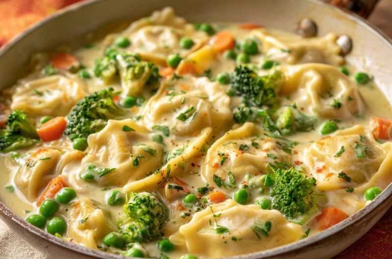 Cremige One-Pan-Tortellini mit Frühlingsgemüse