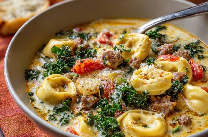 Cremige Tortellini-Suppe mit Wurst & Grünkohl