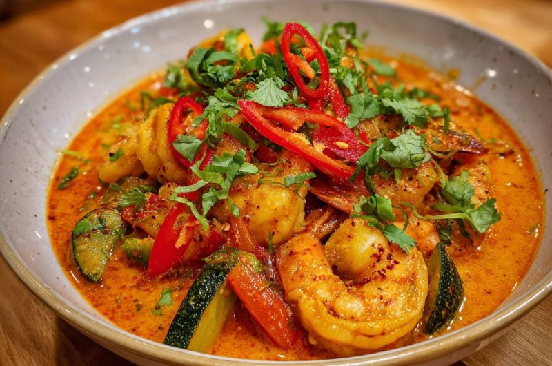 Cremiges Garnelen-Curry mit Zucchini