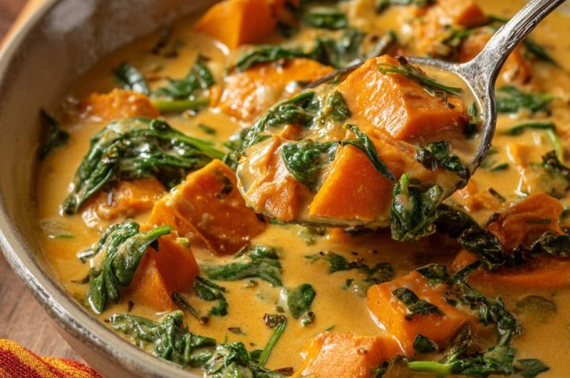 Cremiges Süßkartoffel-Spinat-Curry
