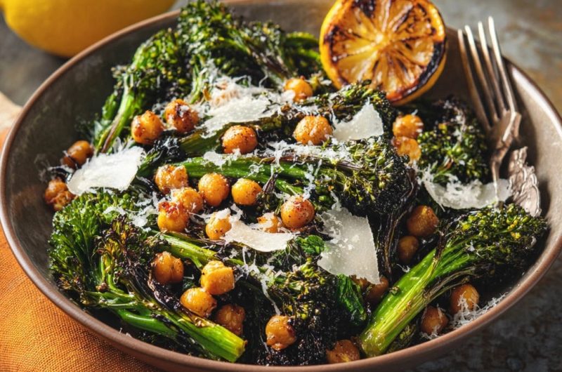 Gerösteter Broccolini mit knusprigen Kichererbsen und Zitrone