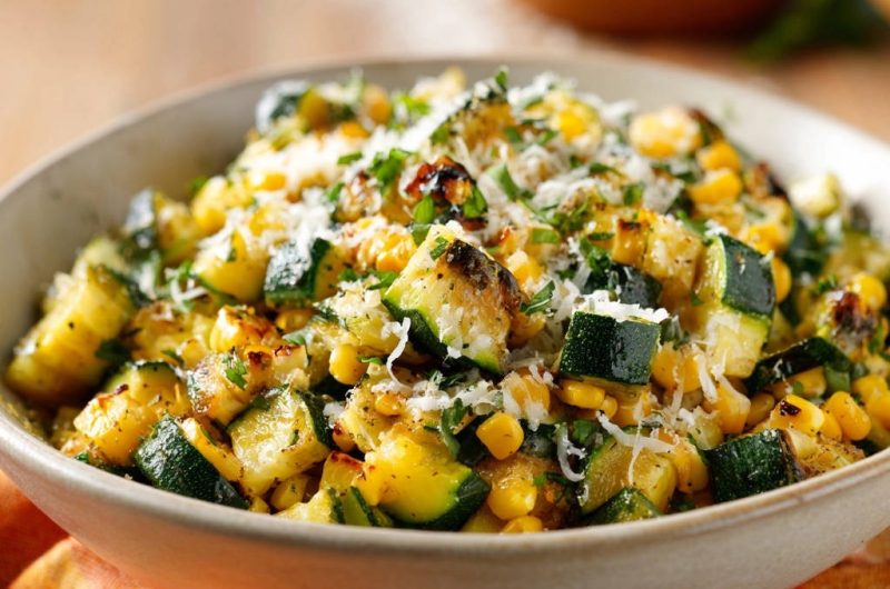 Goldbraune Zucchini-Mais-Pfanne