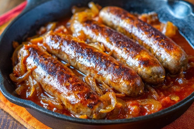 Herzhafte Bratwürstchen mit Zwiebelsoße