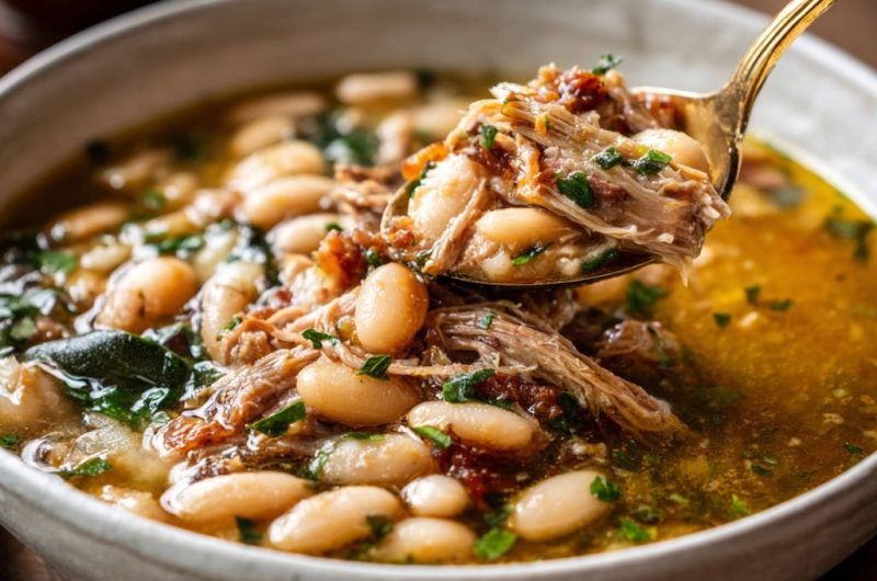Herzhafter Bohnen-Eintopf mit zartem Pulled Fleisch